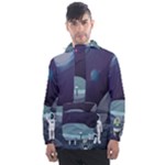 Alien Astronaut Scene Men s Front Pocket Pullover Windbreaker