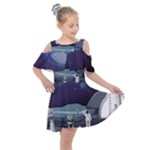 Alien Astronaut Scene Kids  Shoulder Cutout Chiffon Dress