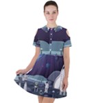 Alien Astronaut Scene Short Sleeve Shoulder Cut Out Dress 