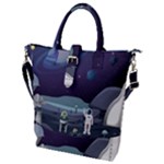 Alien Astronaut Scene Buckle Top Tote Bag