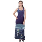 Alien Astronaut Scene Sleeveless Velour Maxi Dress