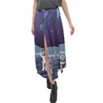 Alien Astronaut Scene Velour Split Maxi Skirt