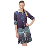 Alien Astronaut Scene Long Sleeve Mini Shirt Dress