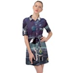 Alien Astronaut Scene Belted Shirt Dress