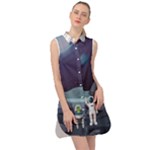 Alien Astronaut Scene Sleeveless Shirt Dress