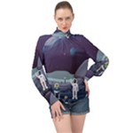 Alien Astronaut Scene High Neck Long Sleeve Chiffon Top