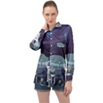 Alien Astronaut Scene Long Sleeve Satin Shirt