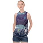 Alien Astronaut Scene High Neck Satin Top