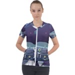 Alien Astronaut Scene Short Sleeve Zip Up Jacket