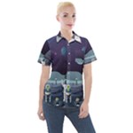 Alien Astronaut Scene Women s Short Sleeve Pocket Shirt