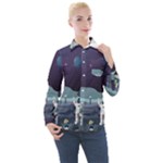 Alien Astronaut Scene Women s Long Sleeve Pocket Shirt