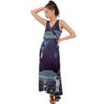 Alien Astronaut Scene V-Neck Chiffon Maxi Dress