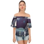 Alien Astronaut Scene Off Shoulder Short Sleeve Top