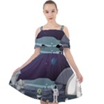 Alien Astronaut Scene Cut Out Shoulders Chiffon Dress