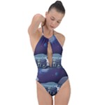 Alien Astronaut Scene Plunge Cut Halter Swimsuit
