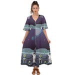 Alien Astronaut Scene Kimono Sleeve Boho Dress