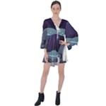 Alien Astronaut Scene V-Neck Flare Sleeve Mini Dress