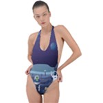 Alien Astronaut Scene Backless Halter One Piece Swimsuit