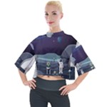 Alien Astronaut Scene Mock Neck T-Shirt