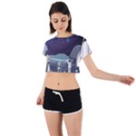 Alien Astronaut Scene Tie Back Short Sleeve Crop T-Shirt