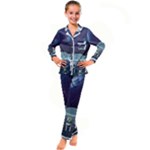 Alien Astronaut Scene Kids  Satin Long Sleeve Pajamas Set