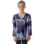 Alien Astronaut Scene Kids  V Neck Casual Top