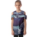 Alien Astronaut Scene Fold Over Open Sleeve Top