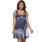 Alien Astronaut Scene Ruffle Strap Babydoll Chiffon Dress