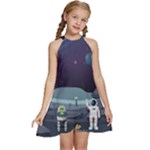 Alien Astronaut Scene Kids  Halter Collar Waist Tie Chiffon Dress