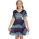 Alien Astronaut Scene Kids  Short Sleeve Tiered Mini Dress