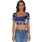 Alien Astronaut Scene Short Sleeve Square Neckline Crop Top 