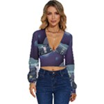Alien Astronaut Scene Long Sleeve Deep-V Velour Top