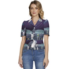 Puffed Short Sleeve Button Up Jacket 