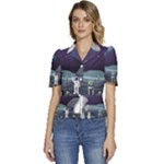 Alien Astronaut Scene Puffed Short Sleeve Button Up Jacket