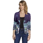 Alien Astronaut Scene Women s One-Button 3/4 Sleeve Short Jacket