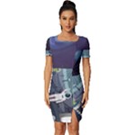 Alien Astronaut Scene Fitted Knot Split End Bodycon Dress