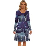 Alien Astronaut Scene Long Sleeve Dress With Pocket