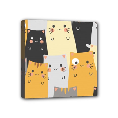 Seamless Pattern Cute Cat Cartoons Mini Canvas 4  x 4  (Stretched) from ArtsNow.com