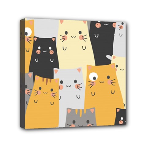Seamless Pattern Cute Cat Cartoons Mini Canvas 6  x 6  (Stretched) from ArtsNow.com