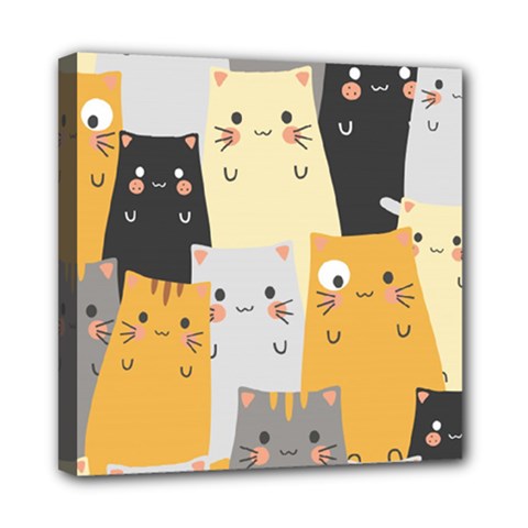Seamless Pattern Cute Cat Cartoons Mini Canvas 8  x 8  (Stretched) from ArtsNow.com