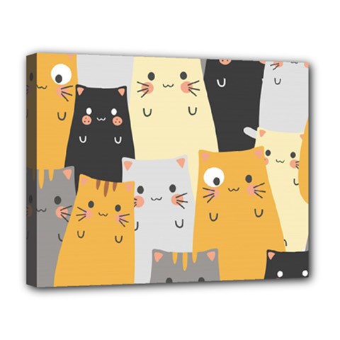 Seamless Pattern Cute Cat Cartoons Canvas 14  x 11  (Stretched) from ArtsNow.com