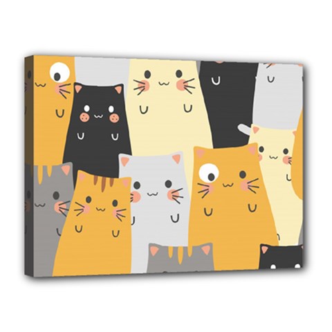 Seamless Pattern Cute Cat Cartoons Canvas 16  x 12  (Stretched) from ArtsNow.com