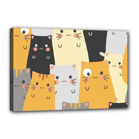 Seamless Pattern Cute Cat Cartoons Canvas 18  x 12  (Stretched) from ArtsNow.com