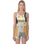 Seamless Pattern Cute Cat Cartoons One Piece Boyleg Swimsuit