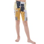 Seamless Pattern Cute Cat Cartoons Kids  Mid Length Swim Shorts