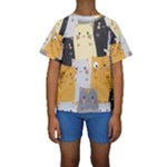 Seamless Pattern Cute Cat Cartoons Kids  Short Sleeve Swimwear