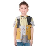 Seamless Pattern Cute Cat Cartoons Kids  Cotton T-Shirt