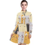 Seamless Pattern Cute Cat Cartoons Long Sleeve Chiffon Shirt Dress