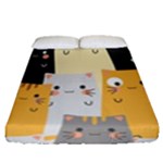 Seamless Pattern Cute Cat Cartoons Fitted Sheet (Queen Size)