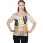Seamless Pattern Cute Cat Cartoons Cutout Shoulder T-Shirt
